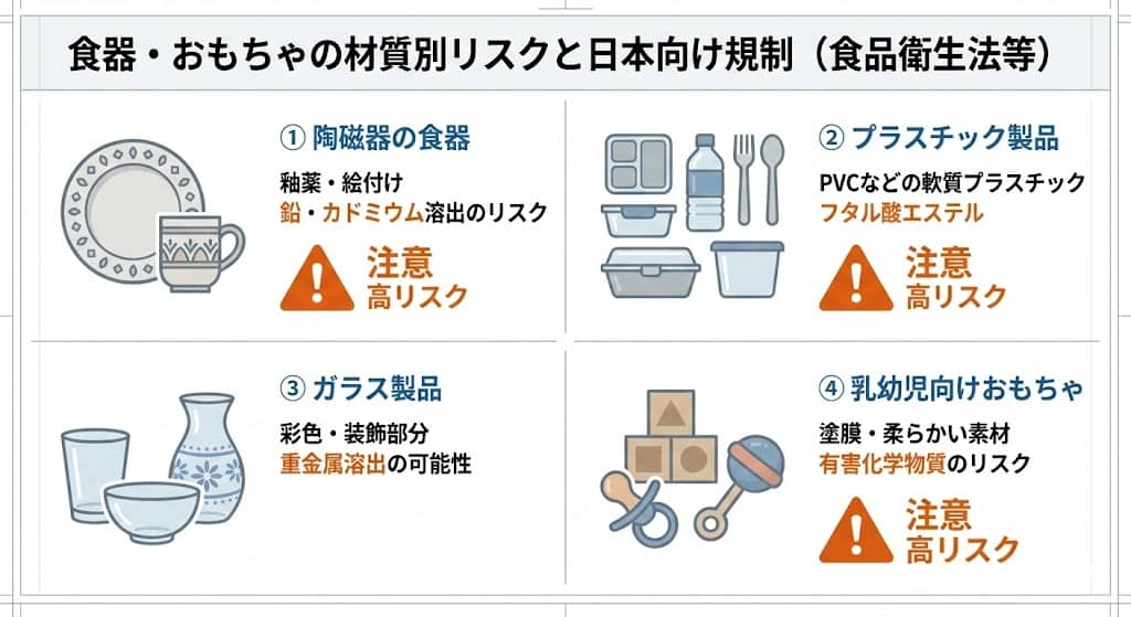 食器・おもちゃの材質別リスク一覧図
