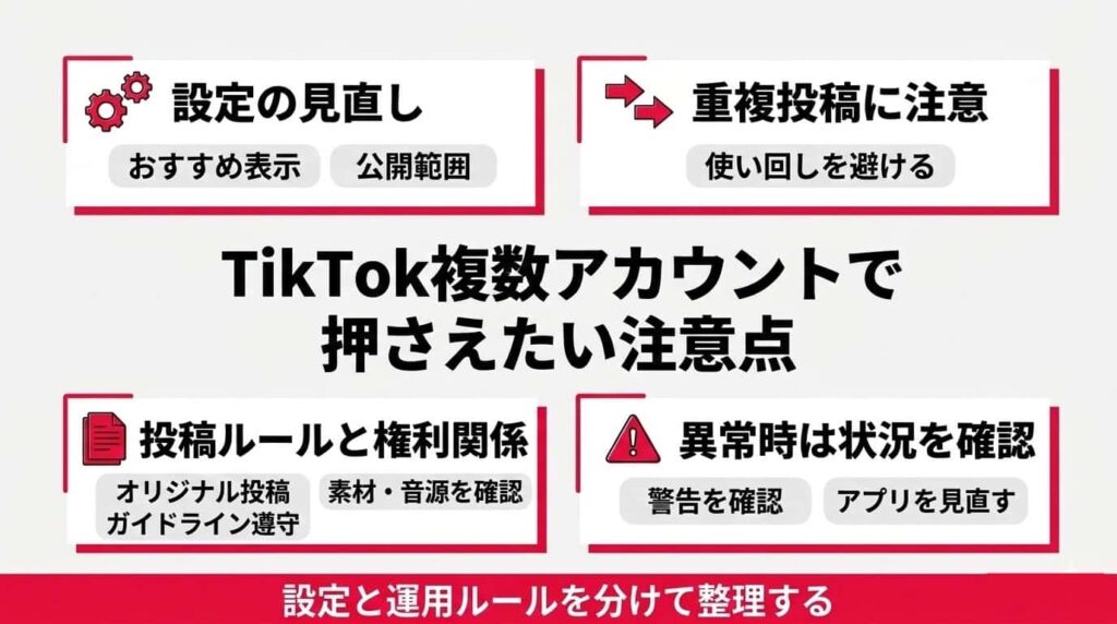 TikTok複数アカウント運用で見直したい注意点