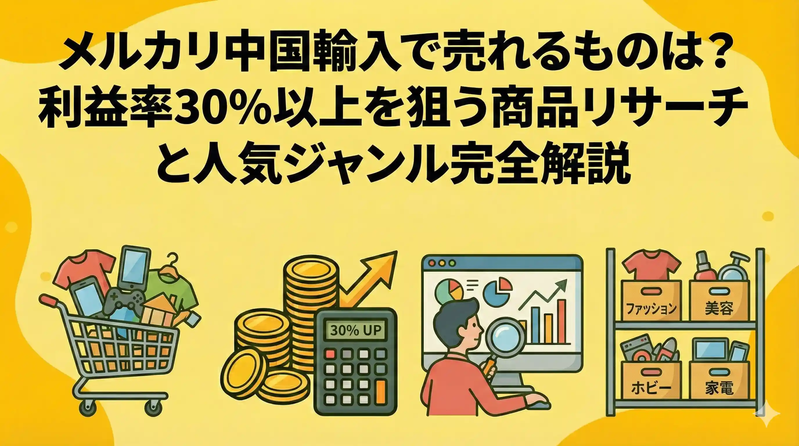 メルカリ中国輸入で売れるものは？利益率30%以上を狙う商品リサーチと人気ジャンル完全解説